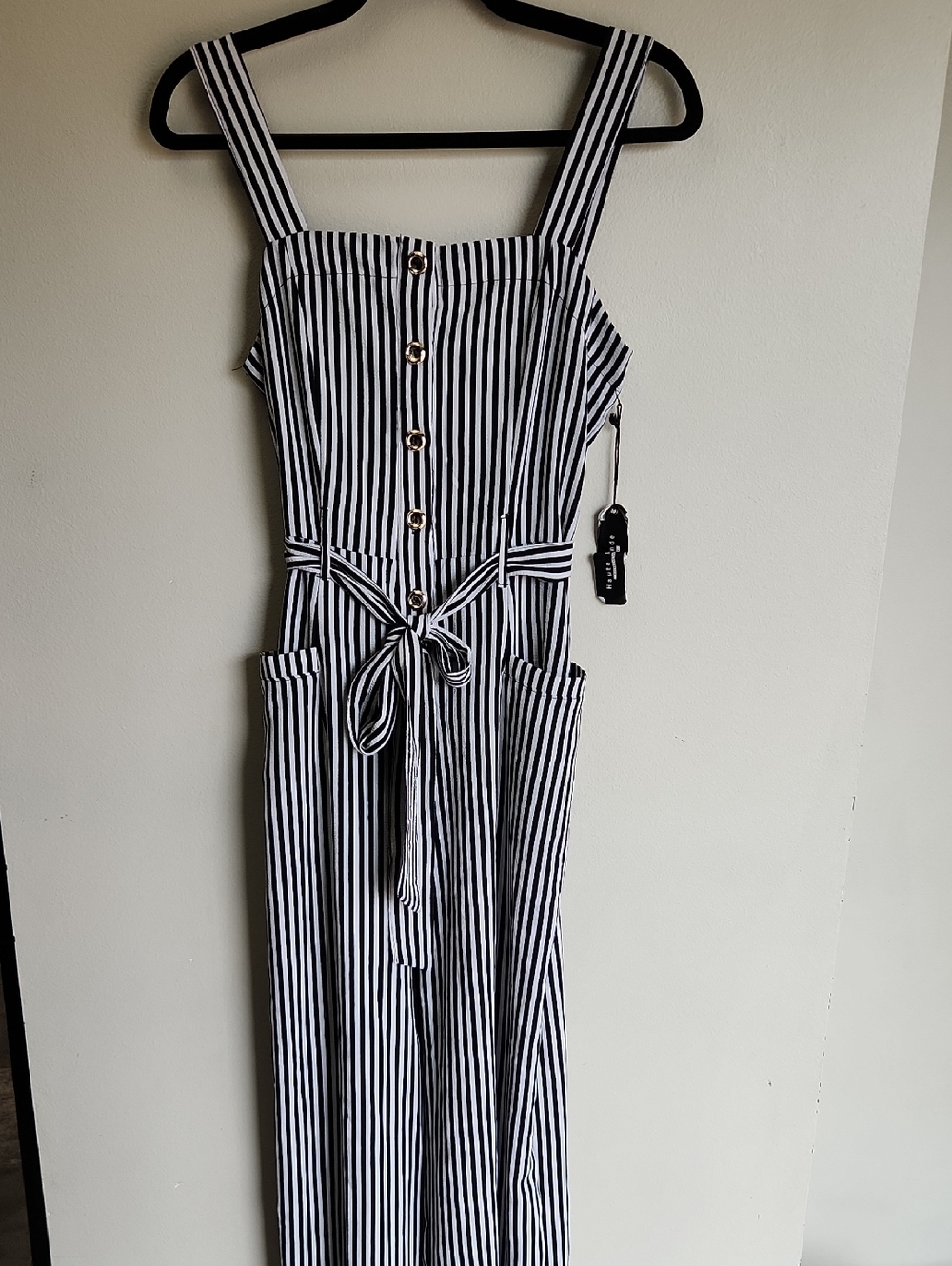 Haute Monde Black & White Striped Button-Front Jumpsuit